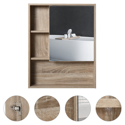Mirror Cabinet Bathroom Wall Mounted Cabinet with Adjustable Height Shelf Internal Space Open Shelves 60x15x76 cm Oak Grain