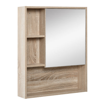 Mirror Cabinet Bathroom Wall Mounted Cabinet with Adjustable Height Shelf Internal Space Open Shelves 60x15x76 cm Oak Grain