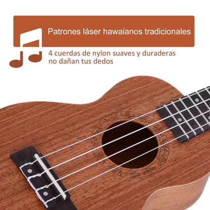 21-Inch Soprano Ukulele for Beginners Hawaiian Concert Ukulele Aquila Nylon Strings Wood Material 53x17.5x6.2 cm