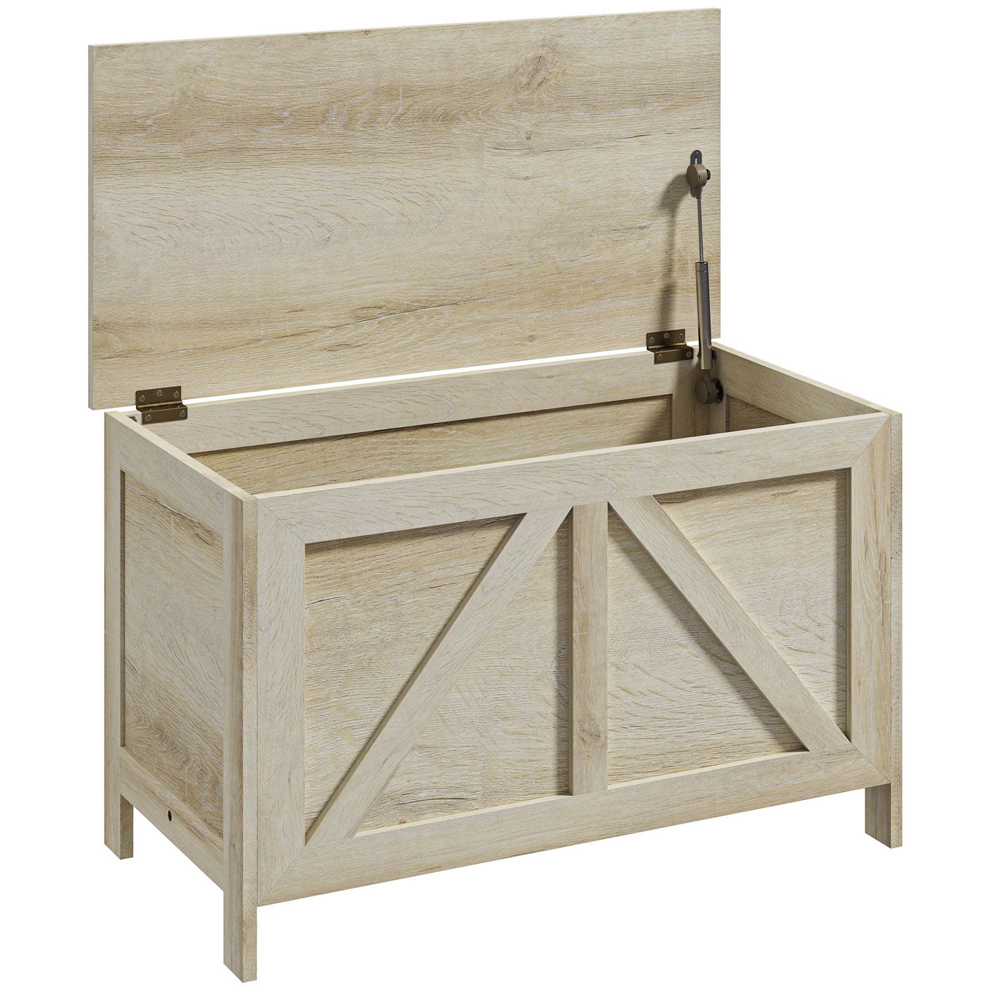 Storage Chest - lift-up lid with 100° safety hinge, wooden toy box for hallway, bedroom, living room - 76L x 39W x 48H cm natural wood