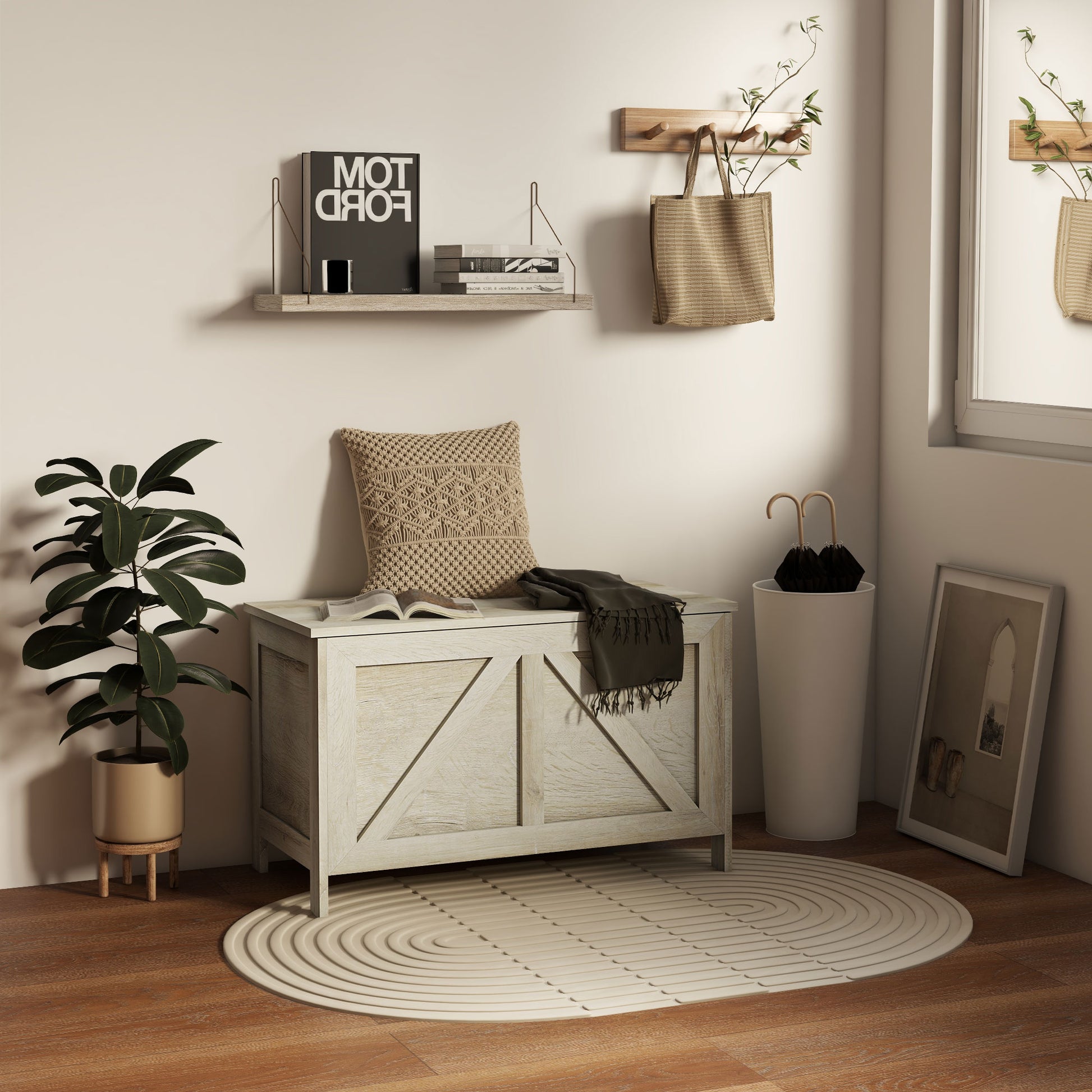 Storage Chest - lift-up lid with 100° safety hinge, wooden toy box for hallway, bedroom, living room - 76L x 39W x 48H cm natural wood
