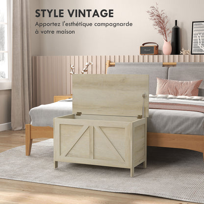 Storage Chest - lift-up lid with 100° safety hinge, wooden toy box for hallway, bedroom, living room - 76L x 39W x 48H cm natural wood