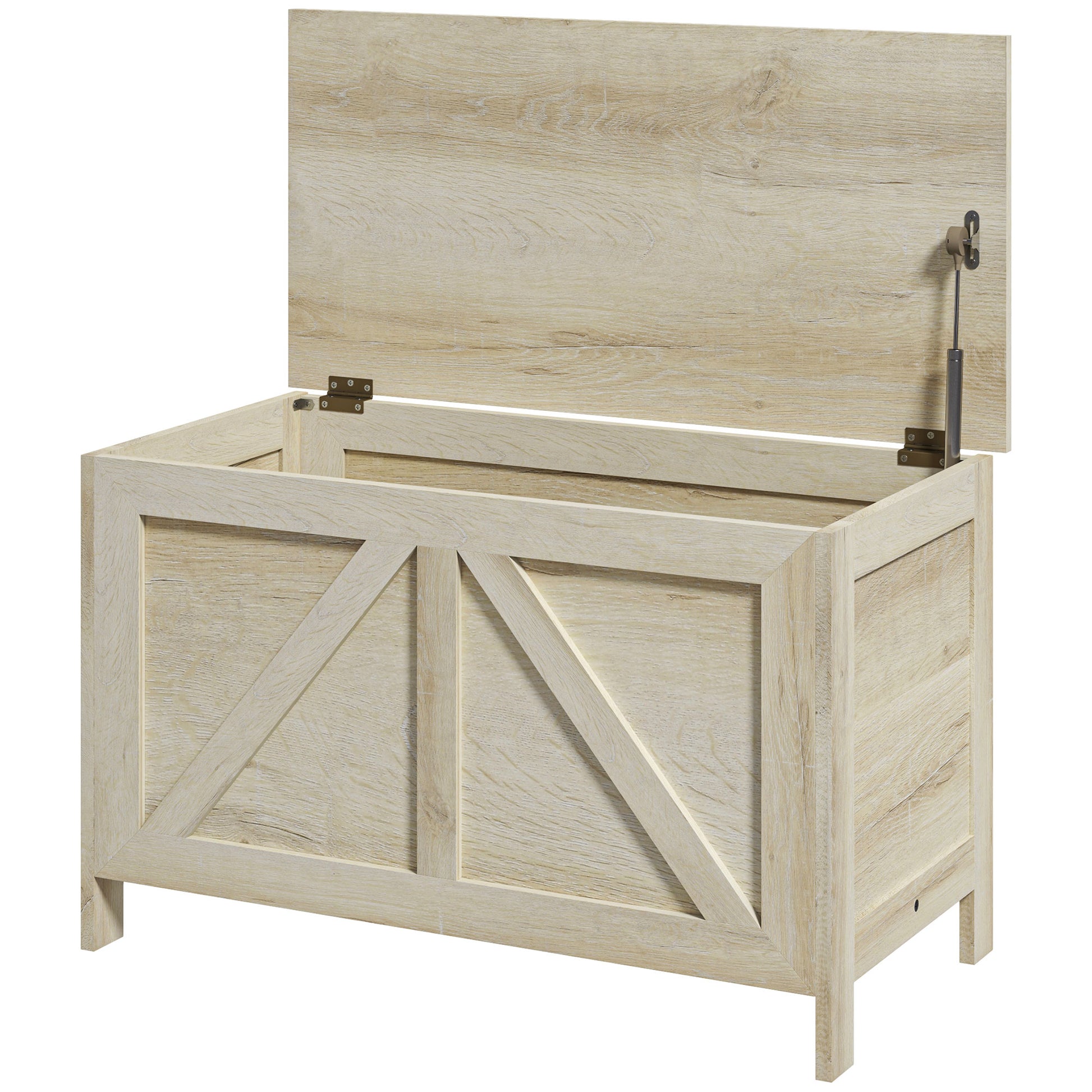 Storage Chest - lift-up lid with 100° safety hinge, wooden toy box for hallway, bedroom, living room - 76L x 39W x 48H cm natural wood