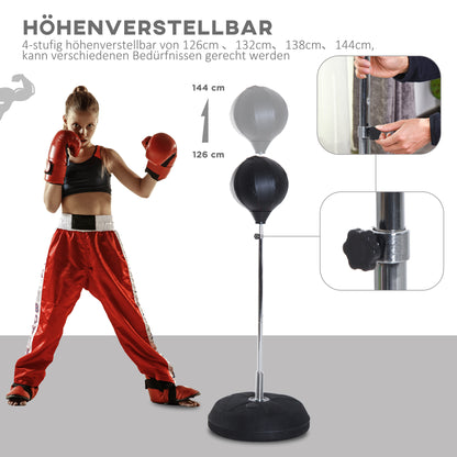 Punching Ball Set 126-144cm Height Adjustable Boxing Stand with Stand Base Boxing Pear Gloves Pump Freestanding Punching Bag Speedball Boxing Training Stand for Adults Teens