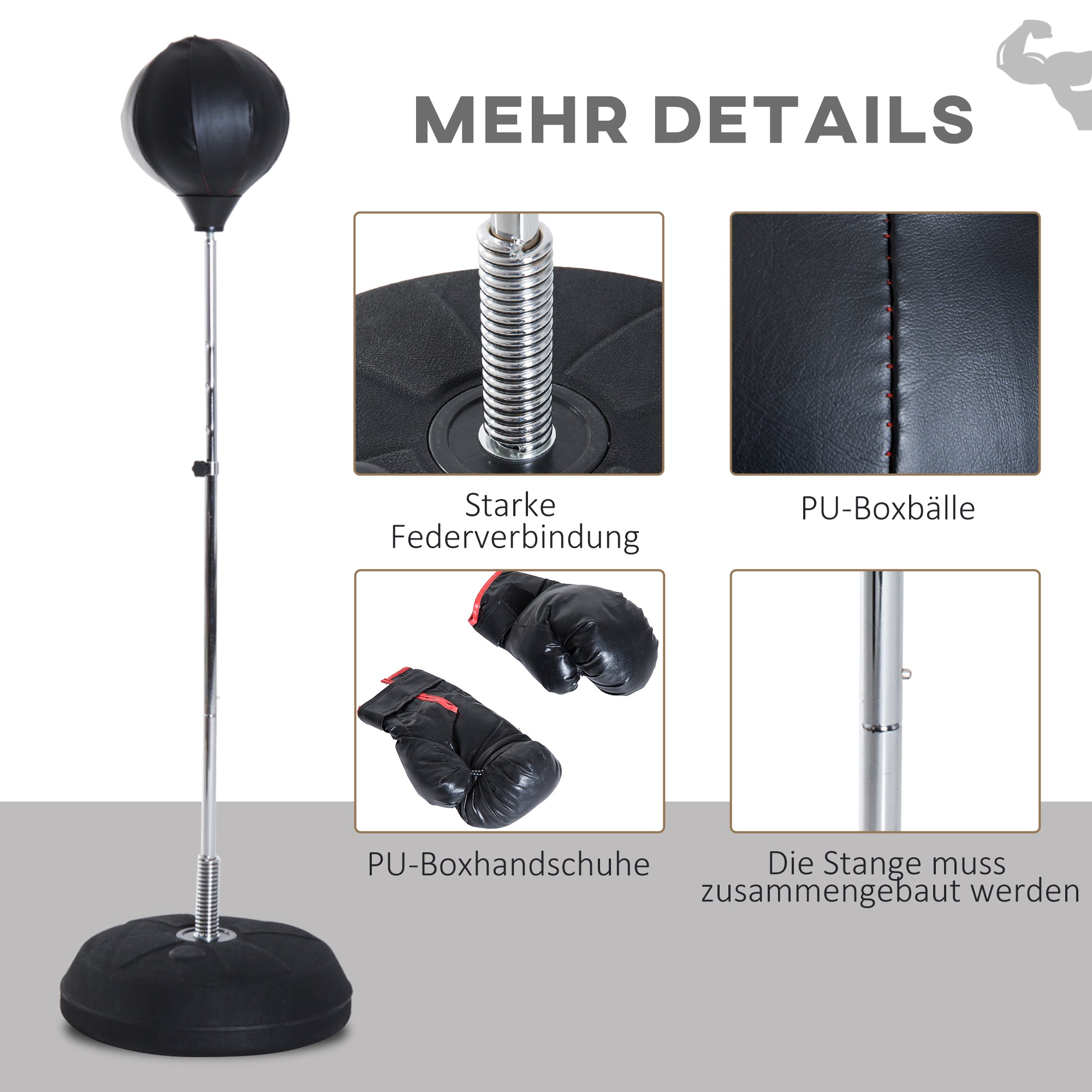 Punching Ball Set 126-144cm Height Adjustable Boxing Stand with Stand Base Boxing Pear Gloves Pump Freestanding Punching Bag Speedball Boxing Training Stand for Adults Teens