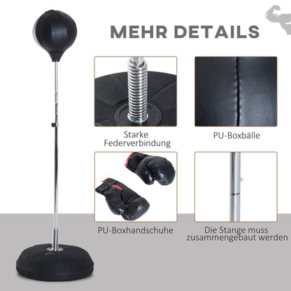 Punching Ball Set 126-144cm Height Adjustable Boxing Stand with Stand Base Boxing Pear Gloves Pump Freestanding Punching Bag Speedball Boxing Training Stand for Adults Teens
