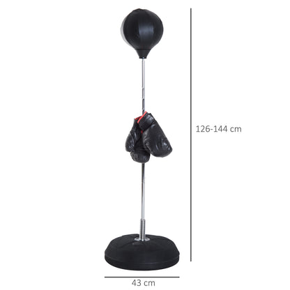 Punching Ball Set 126-144cm Height Adjustable Boxing Stand with Stand Base Boxing Pear Gloves Pump Freestanding Punching Bag Speedball Boxing Training Stand for Adults Teens