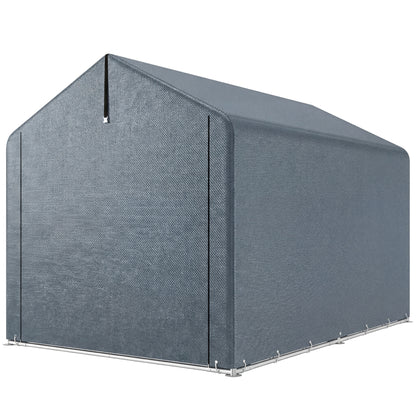 7.2 x 5.2 ft Waterproof Storage Tent with Roll-Up Zipper Door, Gable Roof Steel Frame, UV-Resistant — Dark Gray