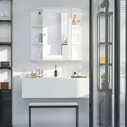Bathroom Mirror Cabinet, Bathroom Cabinet with Mirror Door, Wall Cabinet with Open Shelves, White, 66 x 17 x 63 cm