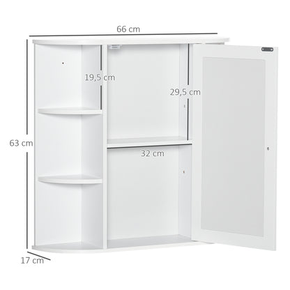 Bathroom Mirror Cabinet, Bathroom Cabinet with Mirror Door, Wall Cabinet with Open Shelves, White, 66 x 17 x 63 cm