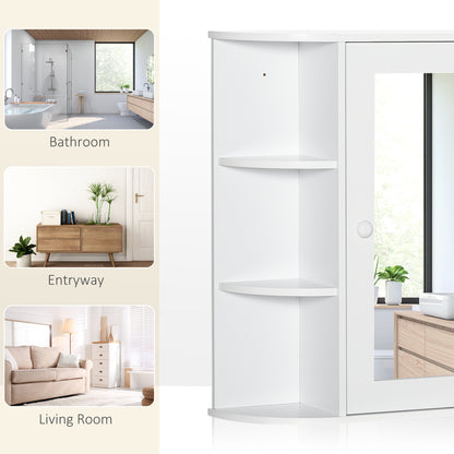 Bathroom Mirror Cabinet, Bathroom Cabinet with Mirror Door, Wall Cabinet with Open Shelves, White, 66 x 17 x 63 cm