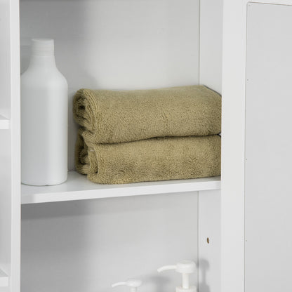 Bathroom Mirror Cabinet, Bathroom Cabinet with Mirror Door, Wall Cabinet with Open Shelves, White, 66 x 17 x 63 cm