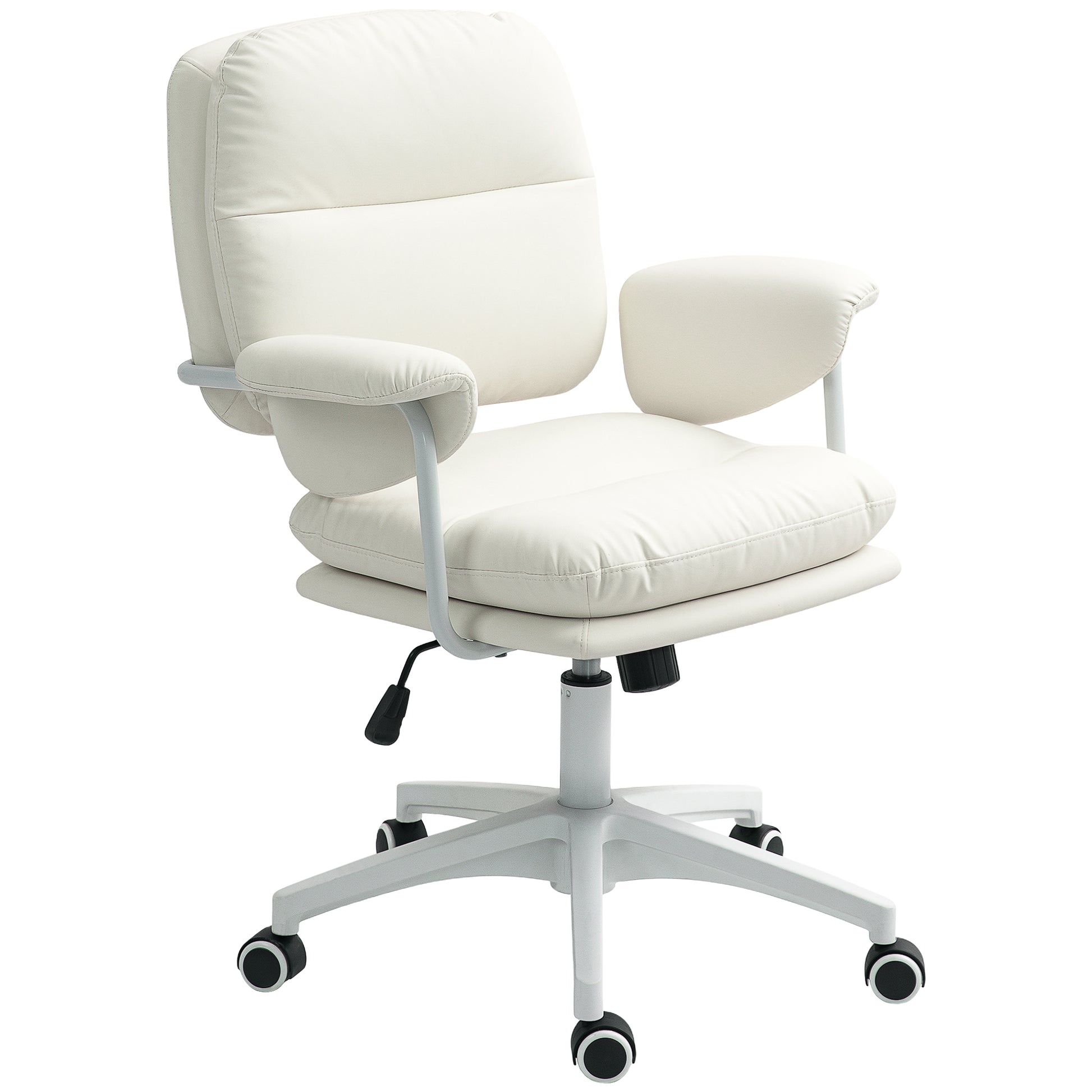 Office Chair with Tilt Function, Padded Desk Chair, Height Adjustable Swivel Chair, Up to 120 kg Load Capacity, Faux Leather, for Office, Study Room, White