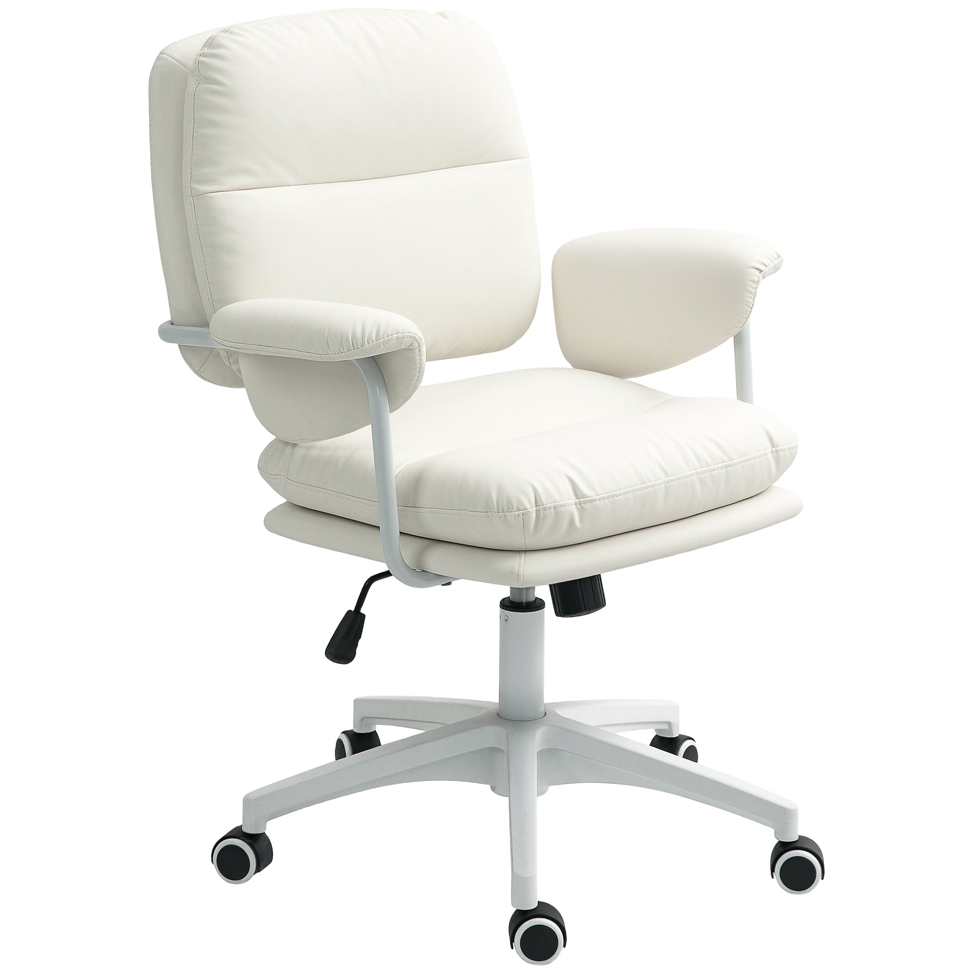 Office Chair with Tilt Function, Padded Desk Chair, Height Adjustable Swivel Chair, Up to 120 kg Load Capacity, Faux Leather, for Office, Study Room, White