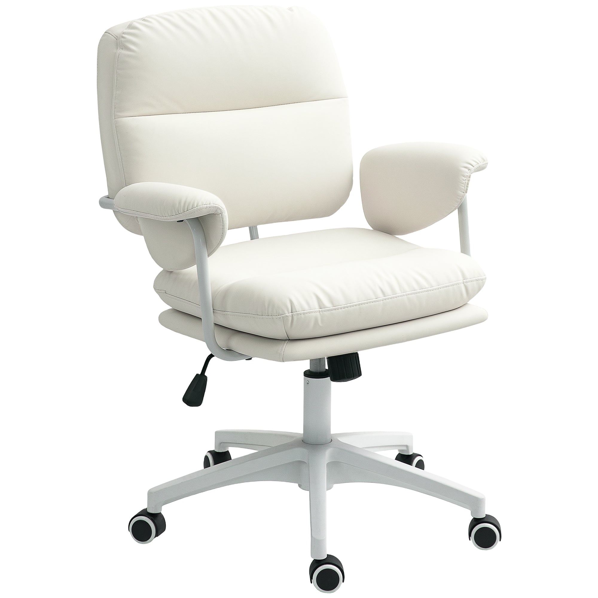 Office Chair with Tilt Function, Padded Desk Chair, Height Adjustable Swivel Chair, Up to 120 kg Load Capacity, Faux Leather, for Office, Study Room, White