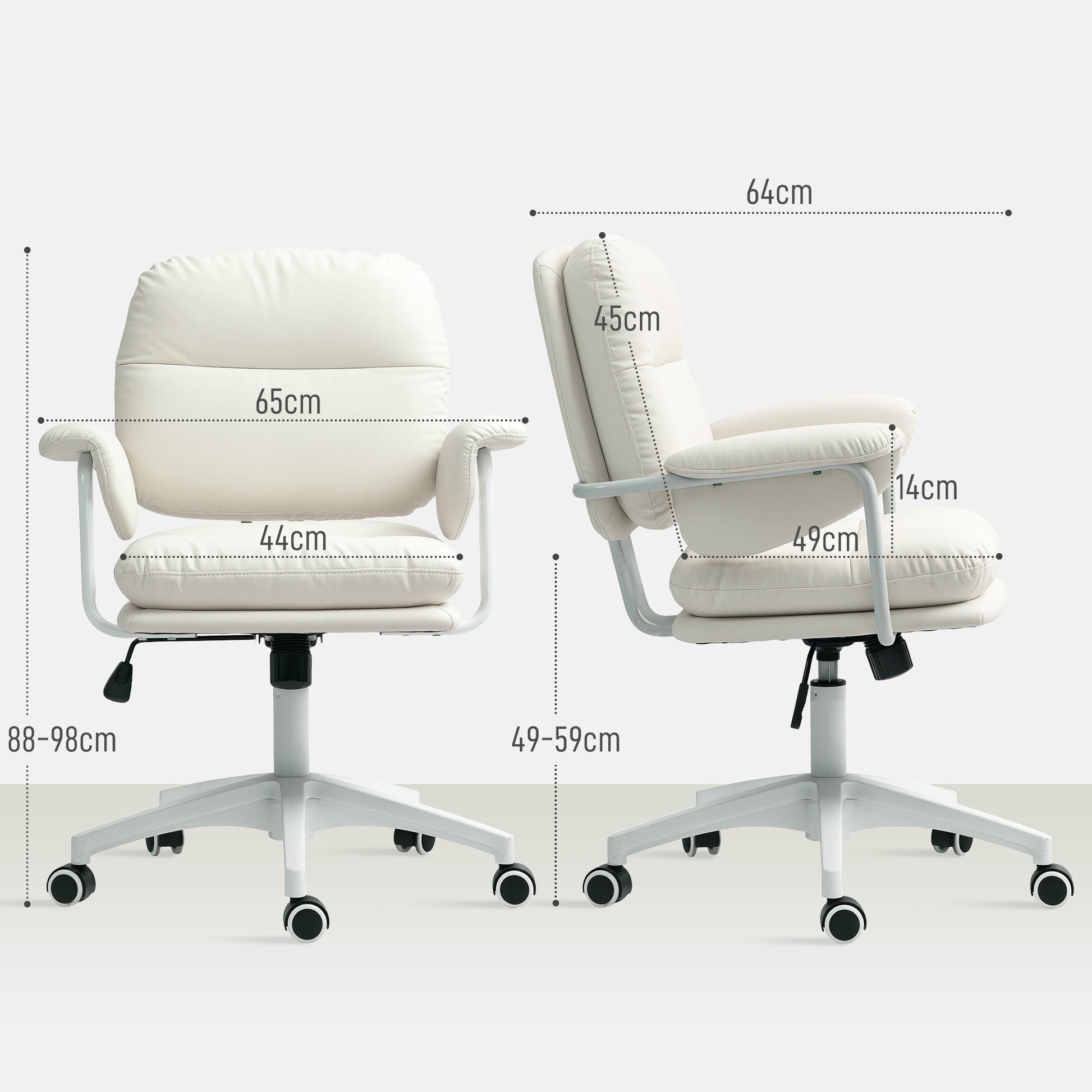 Office Chair with Tilt Function, Padded Desk Chair, Height Adjustable Swivel Chair, Up to 120 kg Load Capacity, Faux Leather, for Office, Study Room, White