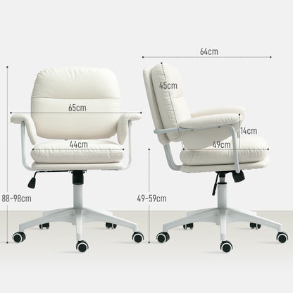 Office Chair with Tilt Function, Padded Desk Chair, Height Adjustable Swivel Chair, Up to 120 kg Load Capacity, Faux Leather, for Office, Study Room, White