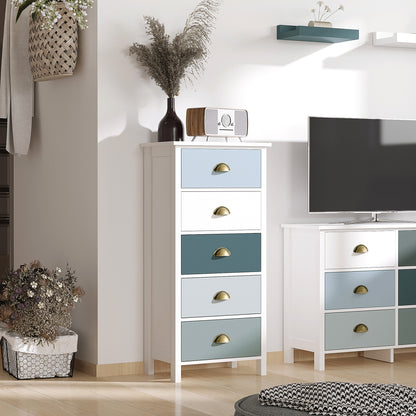Multicolored 5-Drawer Chest of Drawers Storage Cabinet with Metal Shell Handle MDF - dim. 45L x 30W x 95.4H cm