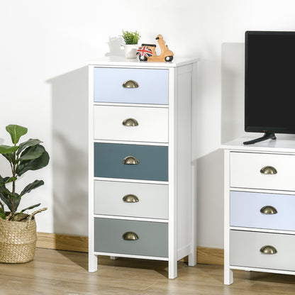 Multicolored 5-Drawer Chest of Drawers Storage Cabinet with Metal Shell Handle MDF - dim. 45L x 30W x 95.4H cm