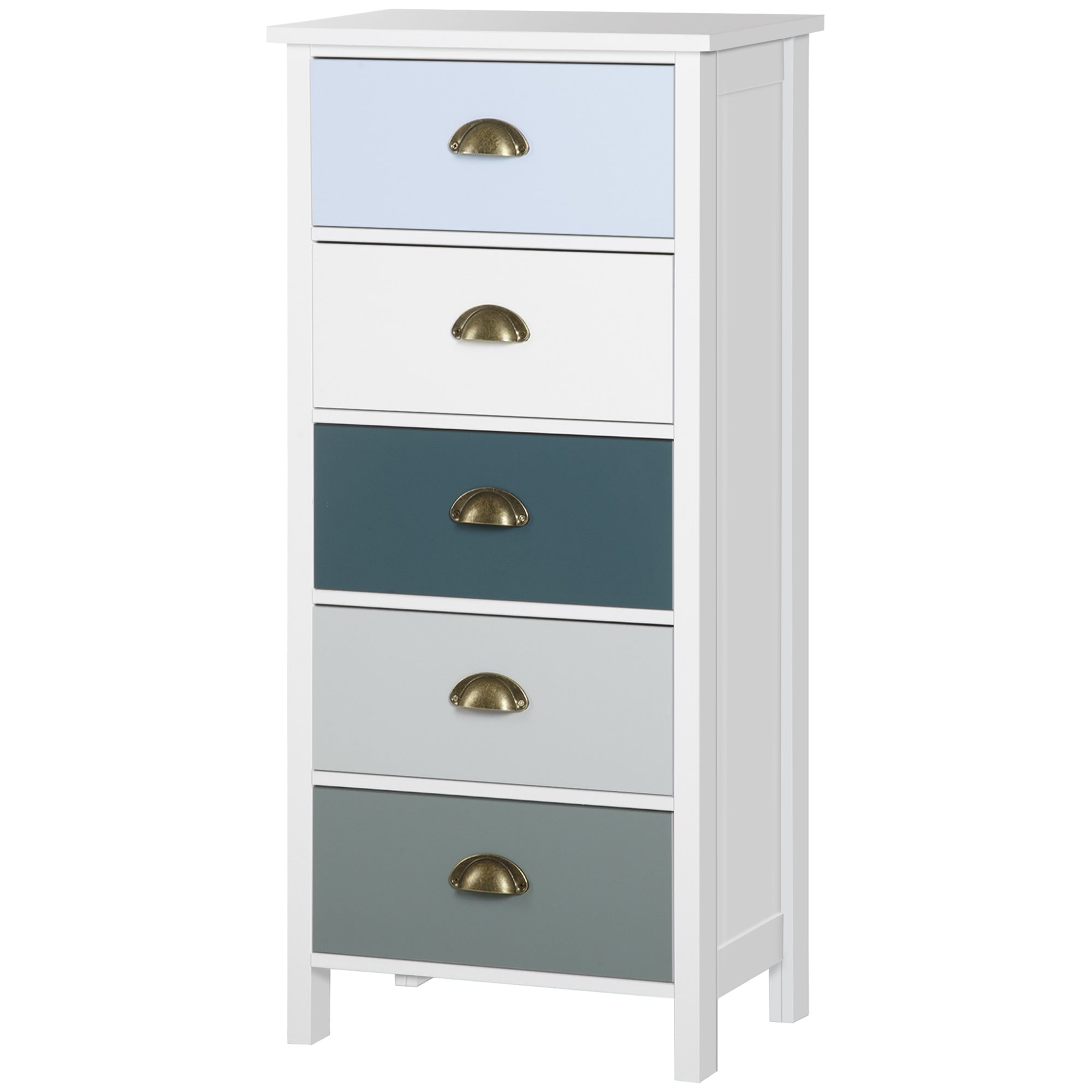 Multicolored 5-Drawer Chest of Drawers Storage Cabinet with Metal Shell Handle MDF - dim. 45L x 30W x 95.4H cm