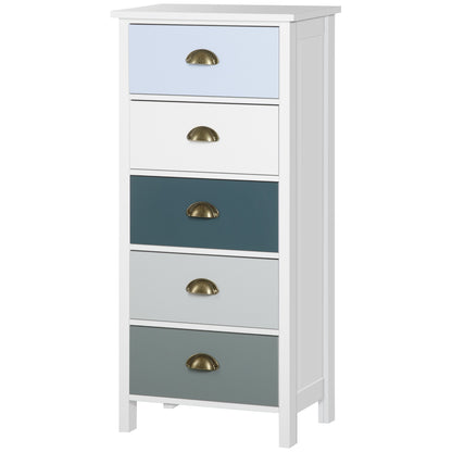 Multicolored 5-Drawer Chest of Drawers Storage Cabinet with Metal Shell Handle MDF - dim. 45L x 30W x 95.4H cm