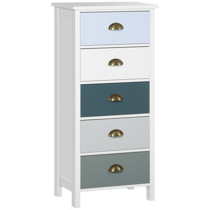 Multicolored 5-Drawer Chest of Drawers Storage Cabinet with Metal Shell Handle MDF - dim. 45L x 30W x 95.4H cm