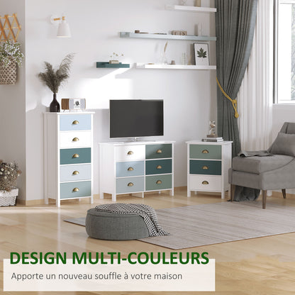 Multicolored 5-Drawer Chest of Drawers Storage Cabinet with Metal Shell Handle MDF - dim. 45L x 30W x 95.4H cm