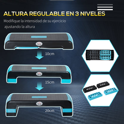 Aerobic Step Aerobic Platform Fitness Step Antislip Stepper with Adjustable Height of 10/15/20 cm Exercise Board at Home Gym Office Load 150 kg 78x28x20 cm Blue and Black