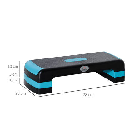 Aerobic Step Aerobic Platform Fitness Step Antislip Stepper with Adjustable Height of 10/15/20 cm Exercise Board at Home Gym Office Load 150 kg 78x28x20 cm Blue and Black