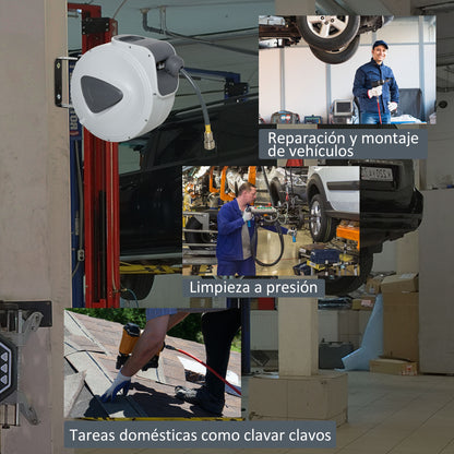 15m Automatic Retractable Compressed Air Hose Reel 1/4'' BSP Connector with 180° Rotatable Wall Mount Bracket Inner Diameter 3/8'' (9.5x15 mm) Gray