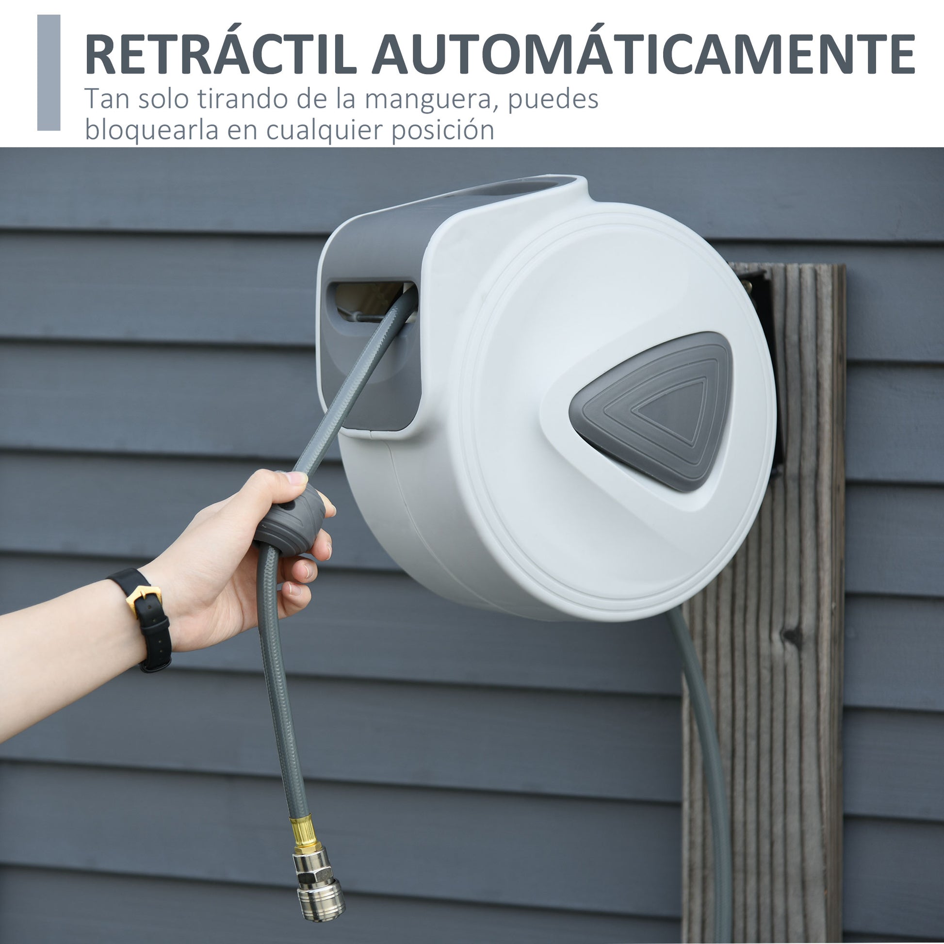 15m Automatic Retractable Compressed Air Hose Reel 1/4'' BSP Connector with 180° Rotatable Wall Mount Bracket Inner Diameter 3/8'' (9.5x15 mm) Gray