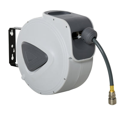 15m Automatic Retractable Compressed Air Hose Reel 1/4'' BSP Connector with 180° Rotatable Wall Mount Bracket Inner Diameter 3/8'' (9.5x15 mm) Gray