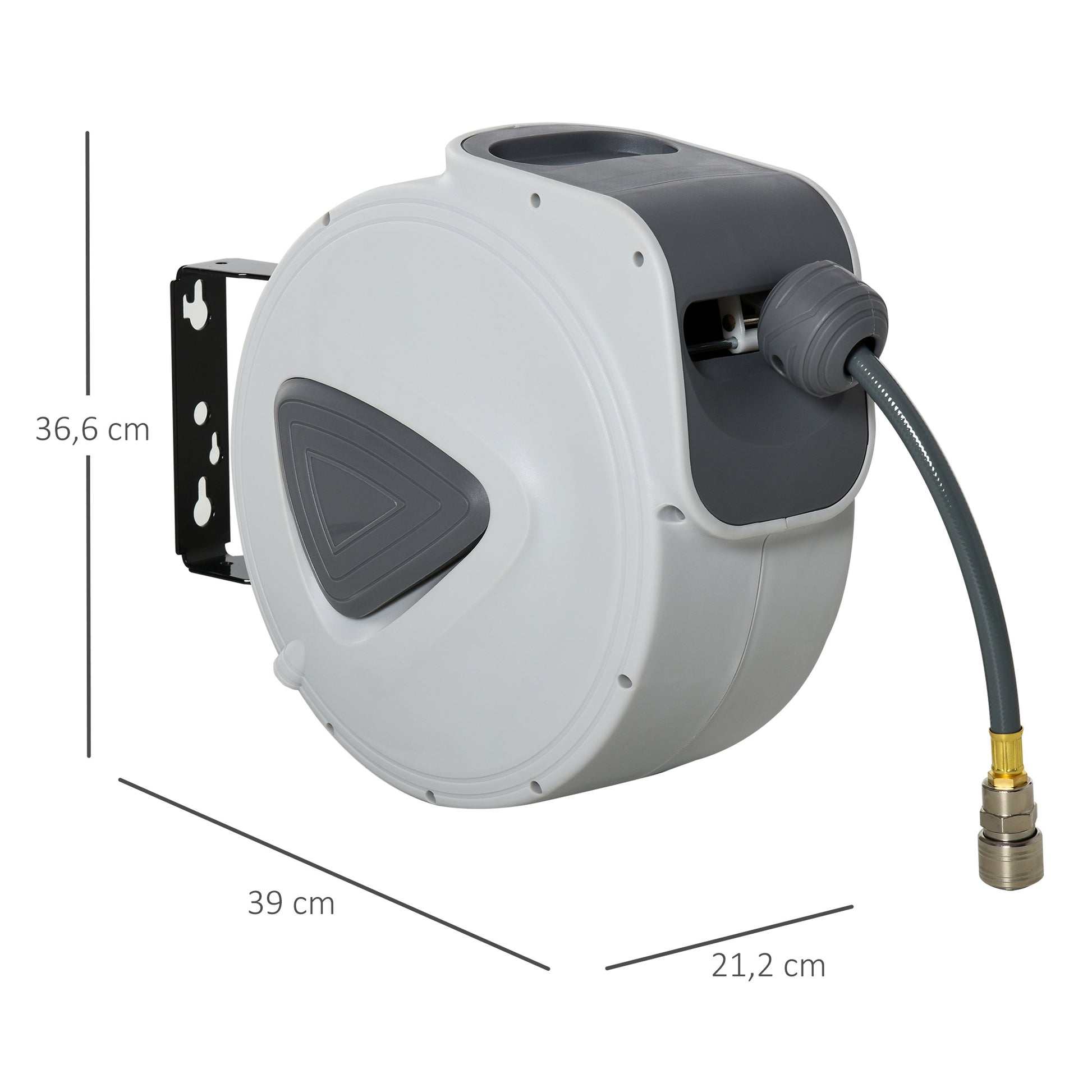 15m Automatic Retractable Compressed Air Hose Reel 1/4'' BSP Connector with 180° Rotatable Wall Mount Bracket Inner Diameter 3/8'' (9.5x15 mm) Gray