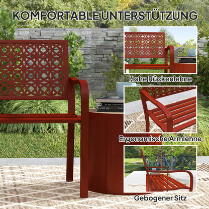 2-Seater Garden Bench, Weatherproof Bench, Garden Furniture with Back & Armrests, Park Bench 240kg Capacity, Balcony Bench for balcony Terrace, Garden, 127 x 63 x 85cm, Red