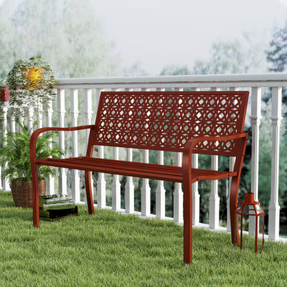 2-Seater Garden Bench, Weatherproof Bench, Garden Furniture with Back & Armrests, Park Bench 240kg Capacity, Balcony Bench for balcony Terrace, Garden, 127 x 63 x 85cm, Red