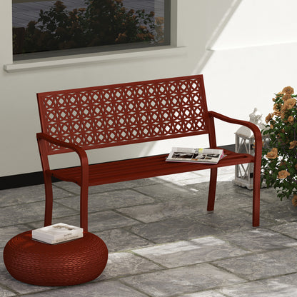2-Seater Garden Bench, Weatherproof Bench, Garden Furniture with Back & Armrests, Park Bench 240kg Capacity, Balcony Bench for balcony Terrace, Garden, 127 x 63 x 85cm, Red