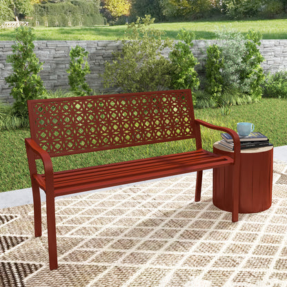 2-Seater Garden Bench, Weatherproof Bench, Garden Furniture with Back & Armrests, Park Bench 240kg Capacity, Balcony Bench for balcony Terrace, Garden, 127 x 63 x 85cm, Red