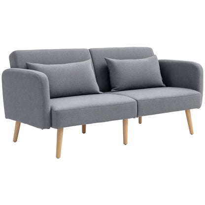 Sofa Bed, 2-Seater Fold-Out Bed with Bed Function, 2 Throw Pillows, 3-Seater Upholstered Sofa with Adjustable Backrest, Linen Look, for Living Room, Bedroom, 170 x 83 x 80 cm, Gray