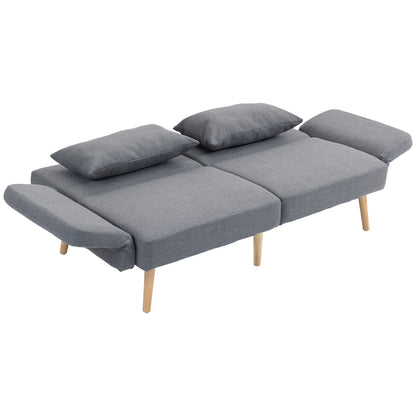 Sofa Bed, 2-Seater Fold-Out Bed with Bed Function, 2 Throw Pillows, 3-Seater Upholstered Sofa with Adjustable Backrest, Linen Look, for Living Room, Bedroom, 170 x 83 x 80 cm, Gray
