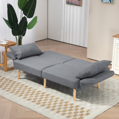 Sofa Bed, 2-Seater Fold-Out Bed with Bed Function, 2 Throw Pillows, 3-Seater Upholstered Sofa with Adjustable Backrest, Linen Look, for Living Room, Bedroom, 170 x 83 x 80 cm, Gray