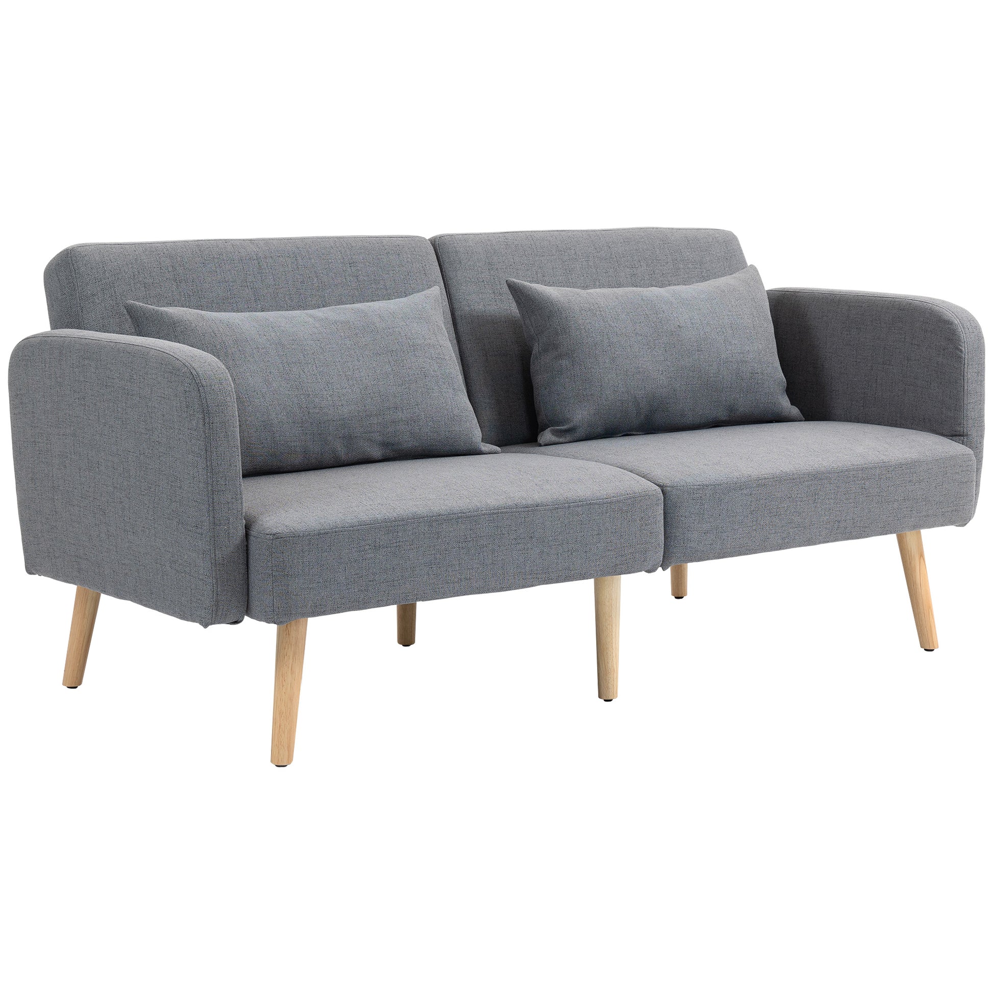 Sofa Bed, 2-Seater Fold-Out Bed with Bed Function, 2 Throw Pillows, 3-Seater Upholstered Sofa with Adjustable Backrest, Linen Look, for Living Room, Bedroom, 170 x 83 x 80 cm, Gray