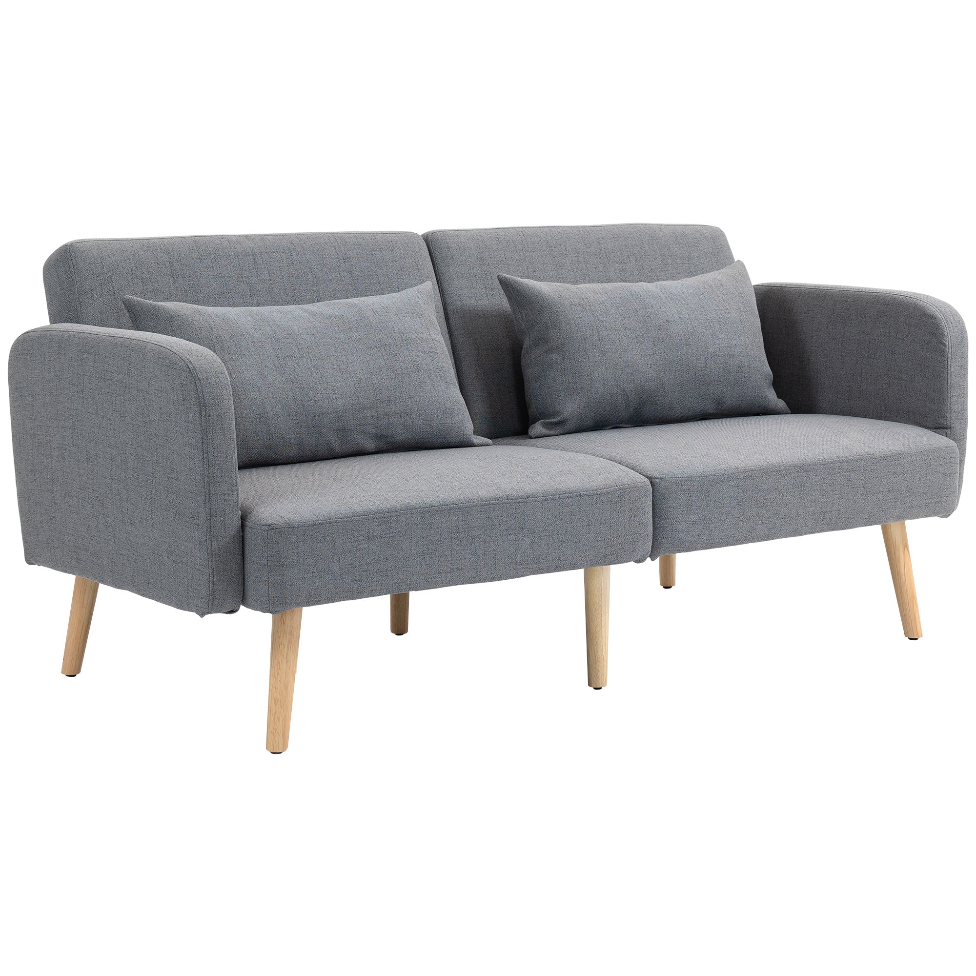 Sofa Bed, 2-Seater Fold-Out Bed with Bed Function, 2 Throw Pillows, 3-Seater Upholstered Sofa with Adjustable Backrest, Linen Look, for Living Room, Bedroom, 170 x 83 x 80 cm, Gray