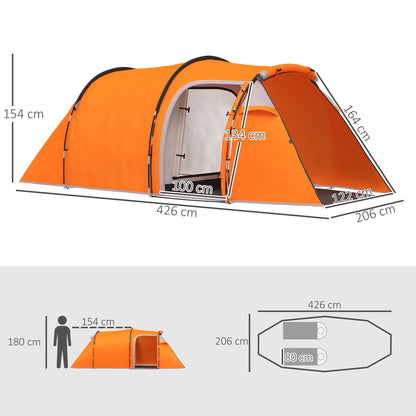Tunnel Tent for 2–3 People, Camping Tent with Vestibule & Lantern Hook, 2000 mm Waterproof, Family/Group Tent for Travel, Trekking, Garden – Orange