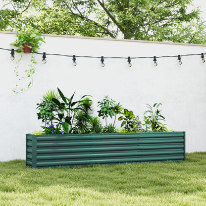 Square Raised Garden Bed, Galvanized Steel Elevated Planter Box with Support Bars and Corner Plates, Open Bottom, Elevated Garden Bed for Vegetable Plants, Flowers, 240 x 40 x 45 cm, Green