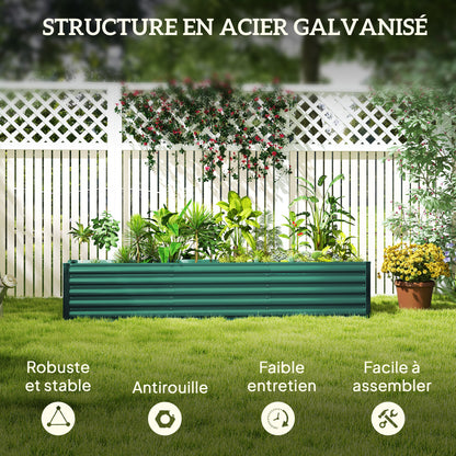 Square Raised Garden Bed, Galvanized Steel Elevated Planter Box with Support Bars and Corner Plates, Open Bottom, Elevated Garden Bed for Vegetable Plants, Flowers, 240 x 40 x 45 cm, Green