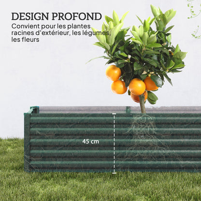 Square Raised Garden Bed, Galvanized Steel Elevated Planter Box with Support Bars and Corner Plates, Open Bottom, Elevated Garden Bed for Vegetable Plants, Flowers, 240 x 40 x 45 cm, Green