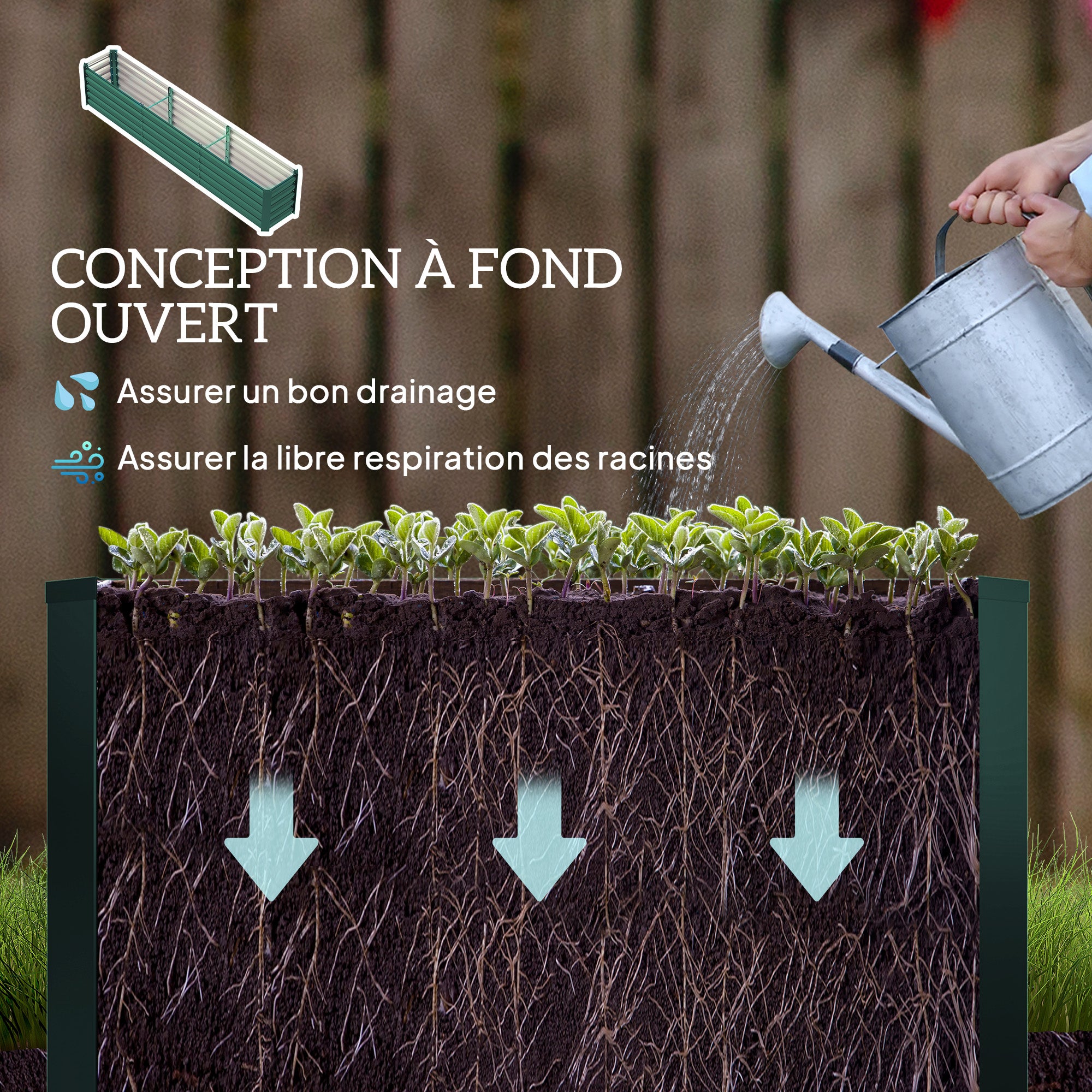 Square Raised Garden Bed, Galvanized Steel Elevated Planter Box with Support Bars and Corner Plates, Open Bottom, Elevated Garden Bed for Vegetable Plants, Flowers, 240 x 40 x 45 cm, Green
