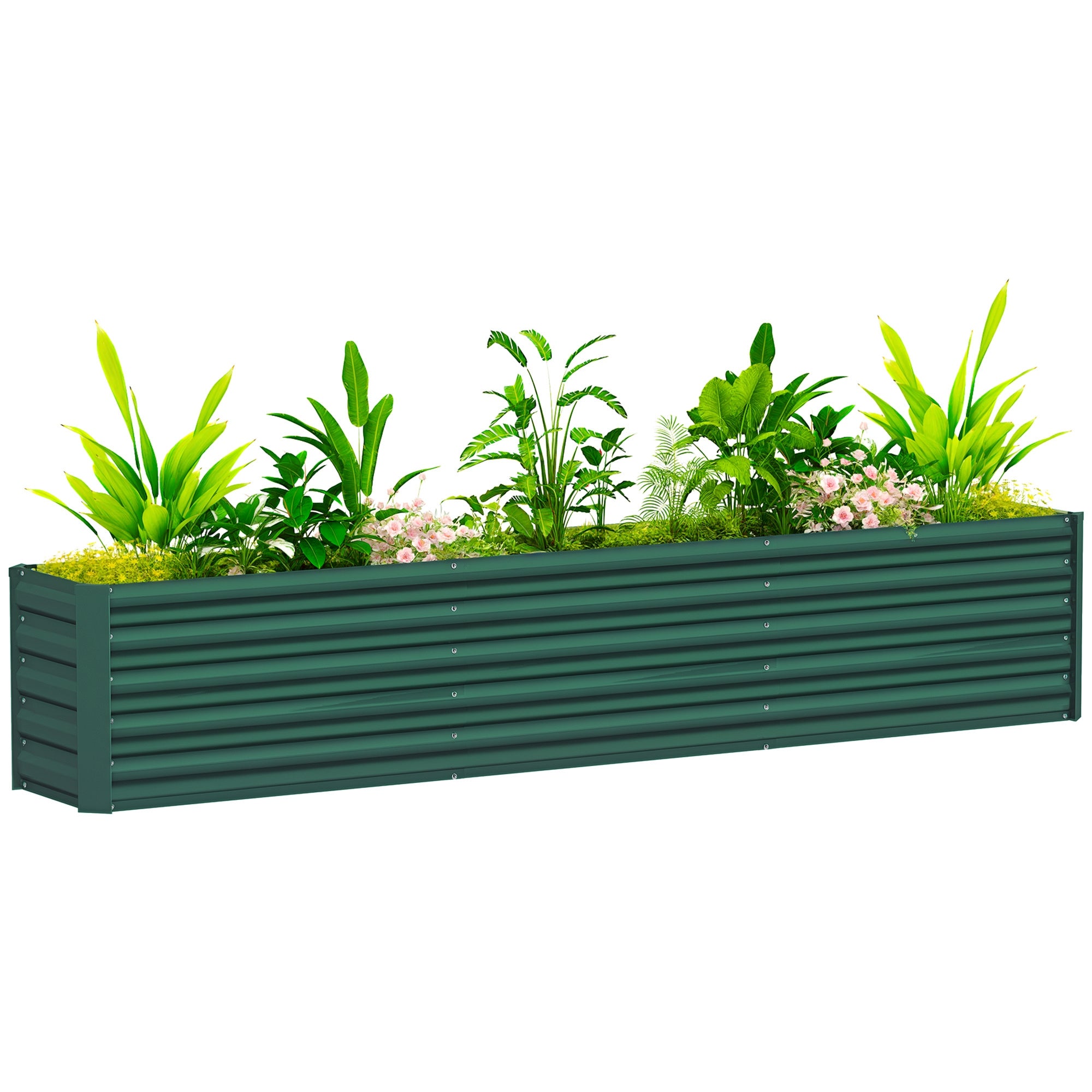 Square Raised Garden Bed, Galvanized Steel Elevated Planter Box with Support Bars and Corner Plates, Open Bottom, Elevated Garden Bed for Vegetable Plants, Flowers, 240 x 40 x 45 cm, Green