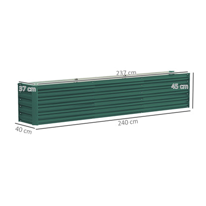 Square Raised Garden Bed, Galvanized Steel Elevated Planter Box with Support Bars and Corner Plates, Open Bottom, Elevated Garden Bed for Vegetable Plants, Flowers, 240 x 40 x 45 cm, Green