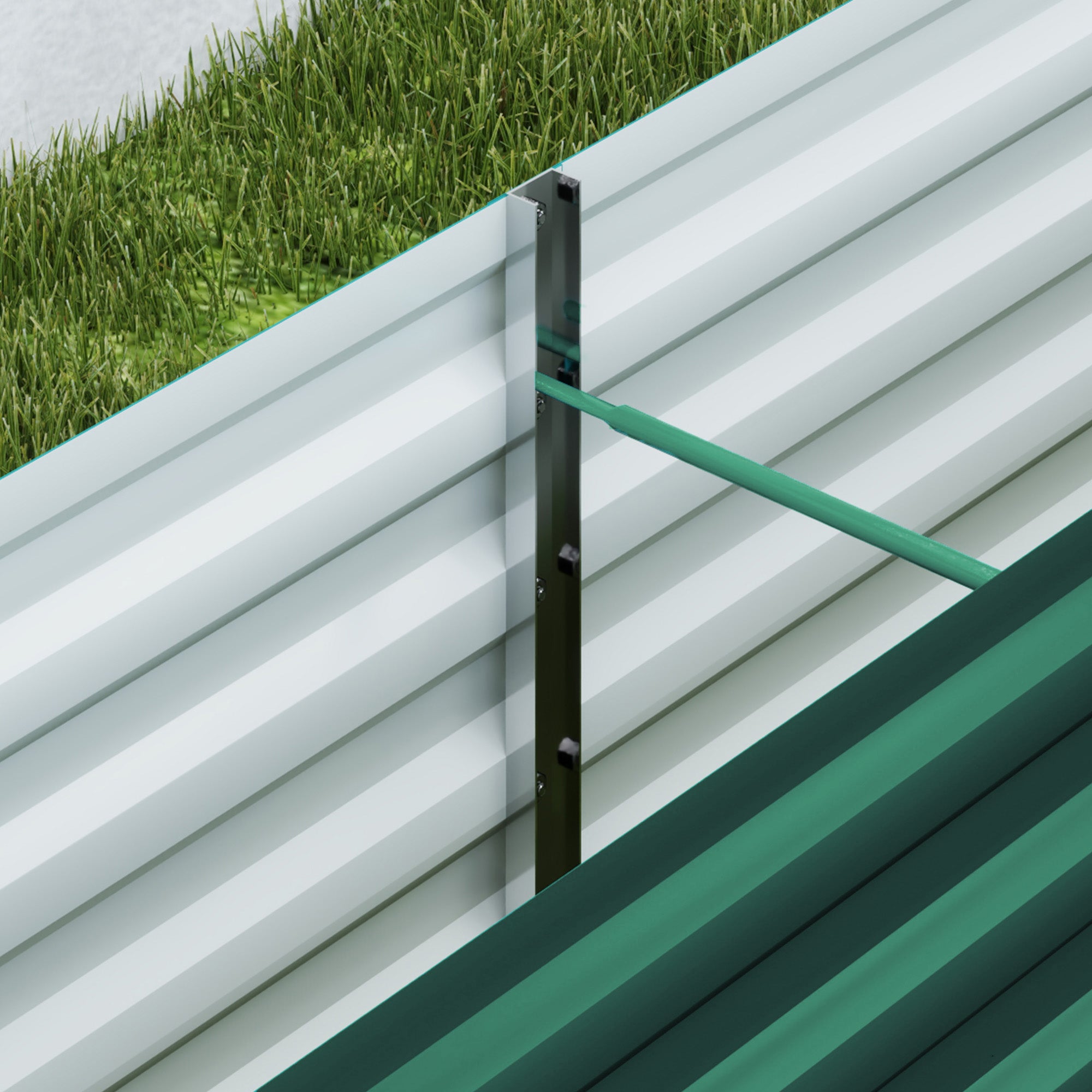Square Raised Garden Bed, Galvanized Steel Elevated Planter Box with Support Bars and Corner Plates, Open Bottom, Elevated Garden Bed for Vegetable Plants, Flowers, 240 x 40 x 45 cm, Green